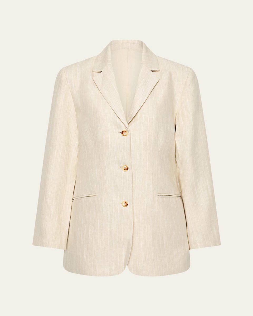 Leon Single-Breasted Pinstripe Linen Blazer
